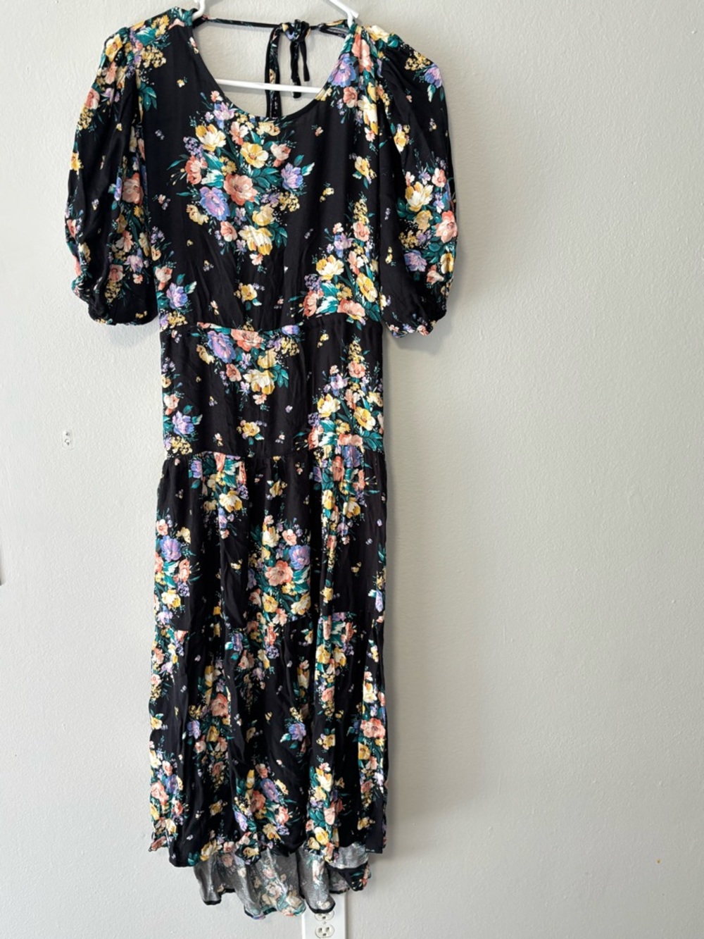 O'Neill Black Floral Puff Sleeve Midi Dress